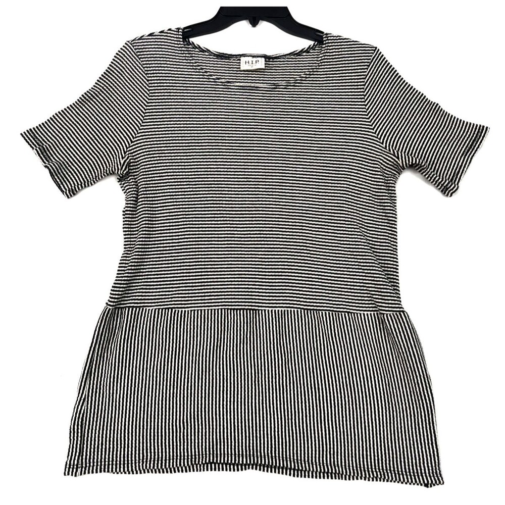 HIP Women’s Medium Black White Striped Dress Short Sleeve Casual Made in USA